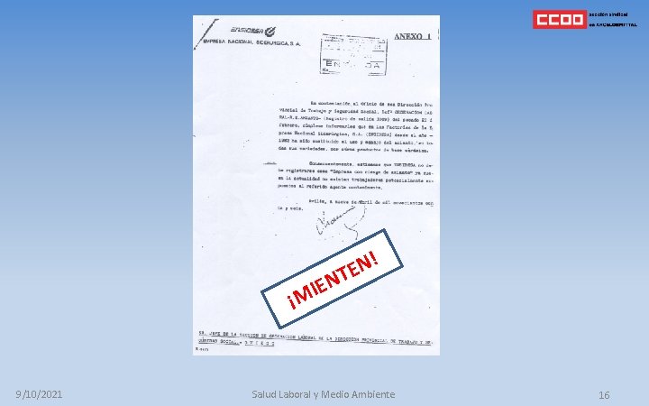 ! N E T EN I M ¡ 9/10/2021 Salud Laboral y Medio Ambiente