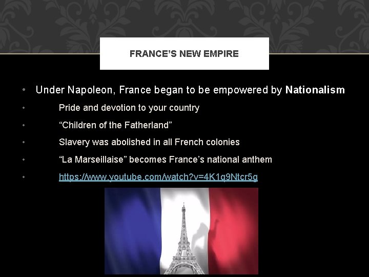 FRANCE’S NEW EMPIRE • Under Napoleon, France began to be empowered by Nationalism •