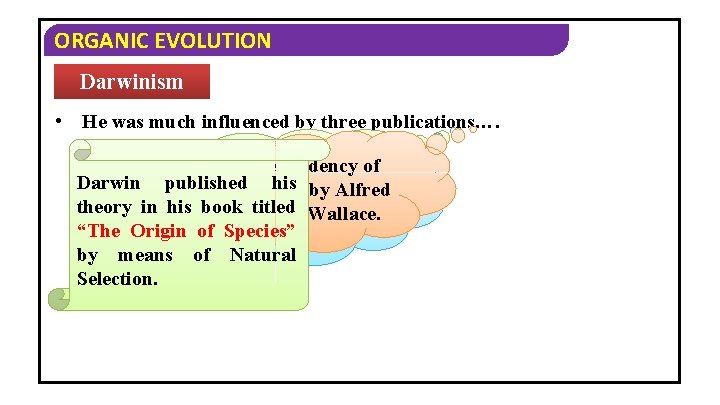 ORGANIC EVOLUTION Darwinism • He was much influenced by three publications…. The on tendency