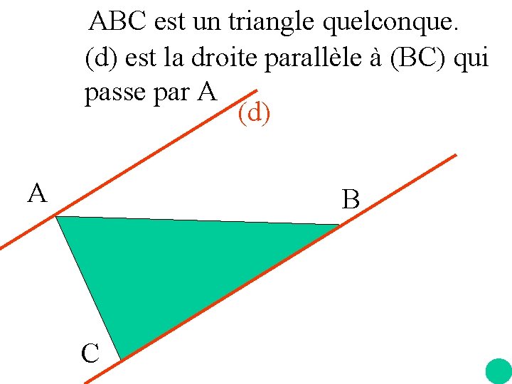 ABC est un triangle quelconque. (d) est la droite parallèle à (BC) qui passe