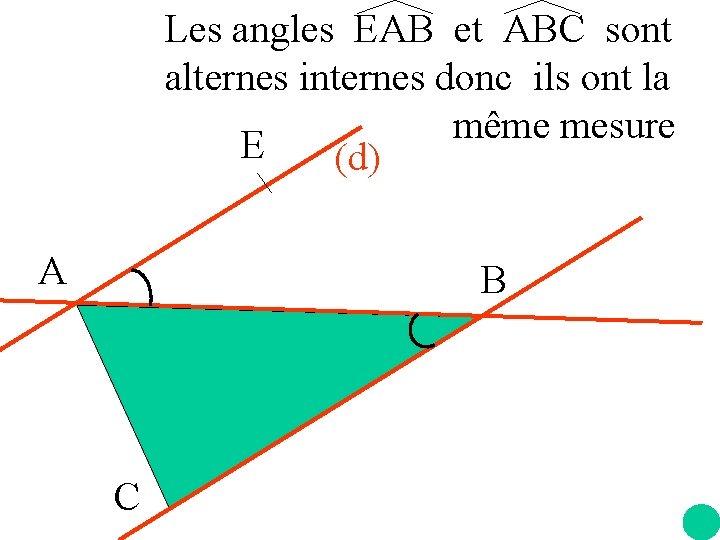 Les angles EAB et ABC sont alternes internes donc ils ont la même mesure