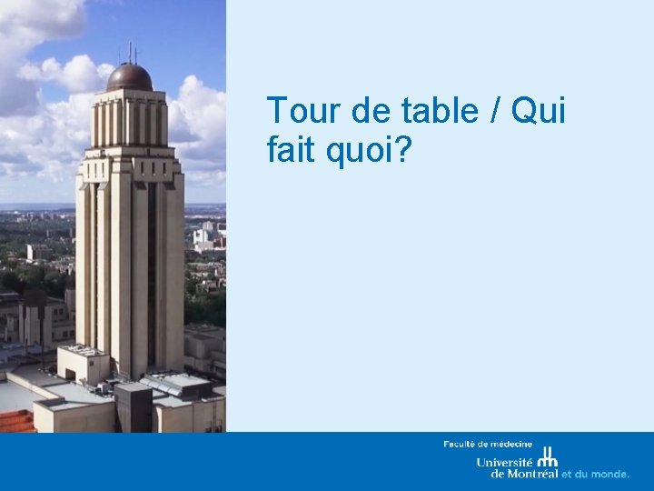 Tour de table / Qui fait quoi? 