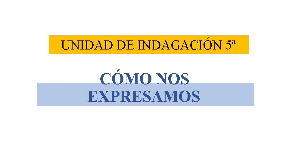 UNIDAD DE INDAGACIÓN 5ª CÓMO NOS EXPRESAMOS 