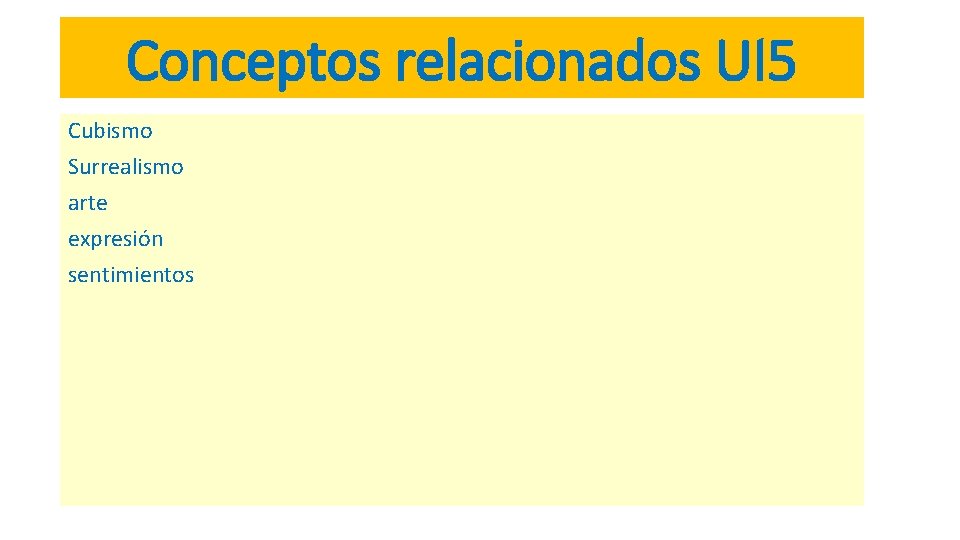 Conceptos relacionados UI 5 Cubismo Surrealismo arte expresión sentimientos 