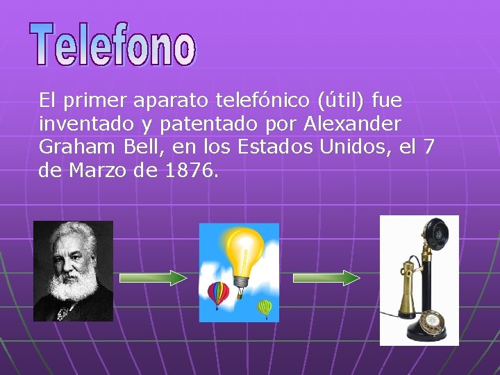 El primer aparato telefónico (útil) fue inventado y patentado por Alexander Graham Bell, en