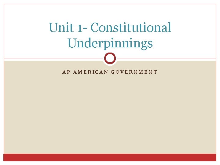 Unit 1 - Constitutional Underpinnings AP AMERICAN GOVERNMENT 
