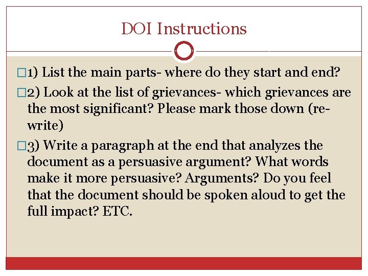 DOI Instructions � 1) List the main parts- where do they start and end?