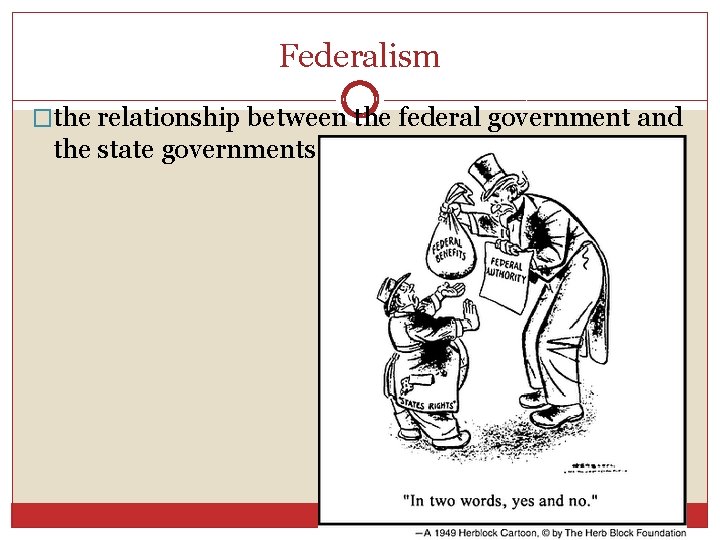 Federalism �the relationship between the federal government and the state governments 