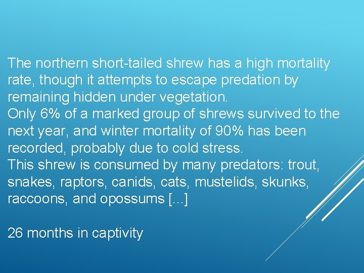 The northern short-tailed shrew has a high mortality rate, though it attempts to escape