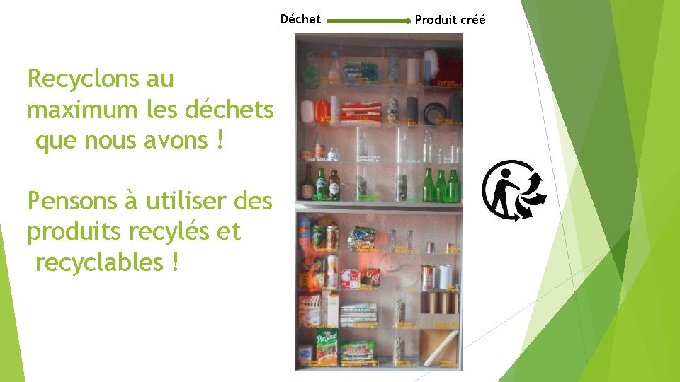 Déchet Recyclons au maximum les déchets que nous avons ! Pensons à utiliser des