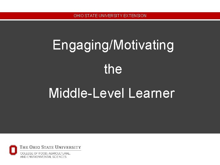 OHIO STATE UNIVERSITY EXTENSION Engaging/Motivating the Middle-Level Learner OHIO STATE UNIVERSITY EXTENSION Engaging/Motivating the Middle-Level Learner