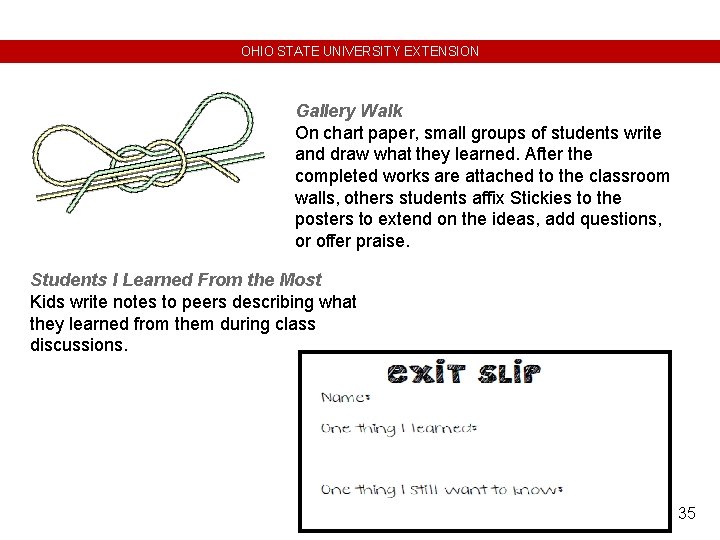 OHIO STATE UNIVERSITY EXTENSION Gallery Walk On chart paper, small groups of students write OHIO STATE UNIVERSITY EXTENSION Gallery Walk On chart paper, small groups of students write