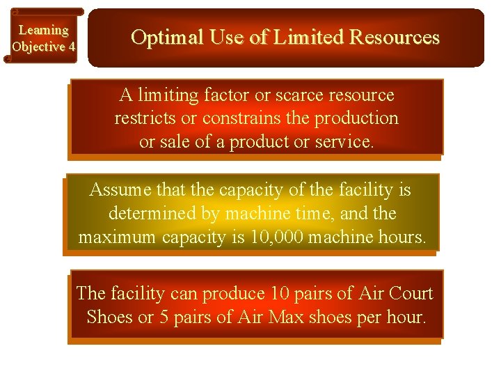 Learning Objective 4 Optimal Use of Limited Resources A limiting factor or scarce resource