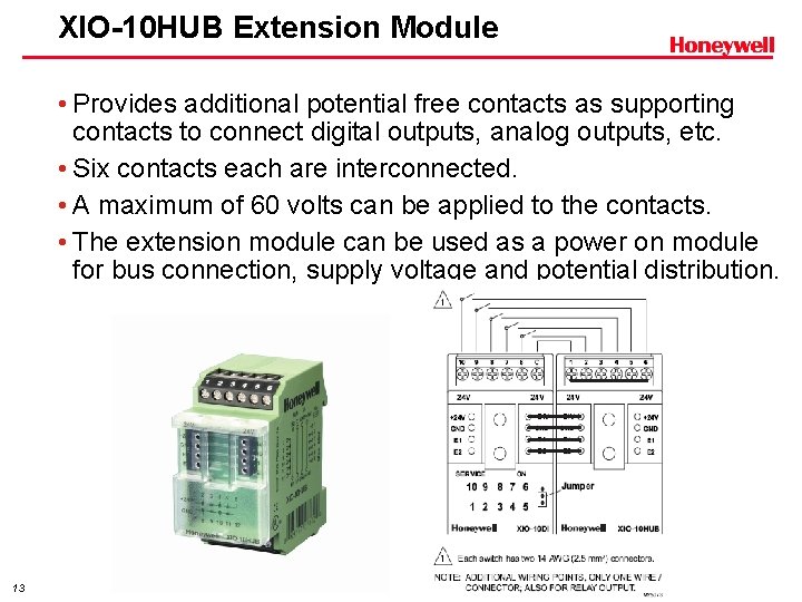 XIO-10 HUB Extension Module • Provides additional potential free contacts as supporting contacts to