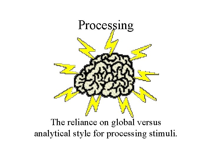 Processing The reliance on global versus analytical style for processing stimuli. 