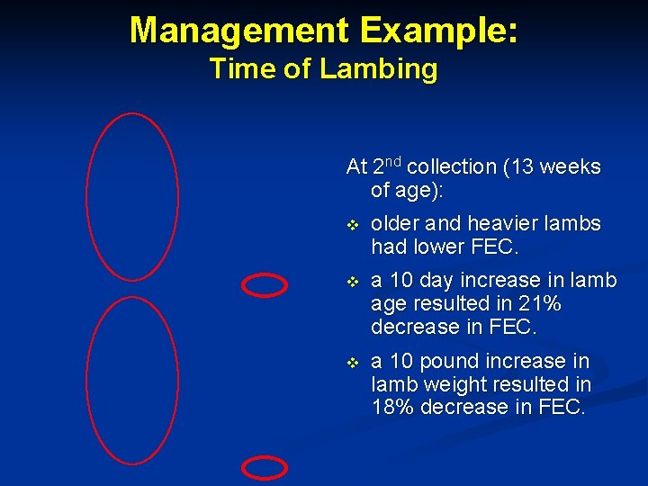 Management Example: Time of Lambing At 2 nd collection (13 weeks of age): v