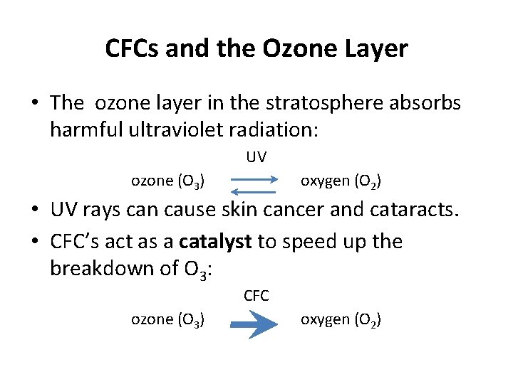 CFCs and the Ozone Layer • The ozone layer in the stratosphere absorbs harmful