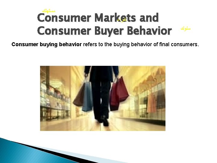  ﻣﺴﺘﻬﻠﻚ Consumer Markets and ﺷﺮﺍﺀ Consumer Buyer Behavior ﺳﻠﻮﻙ Consumer buying behavior refers