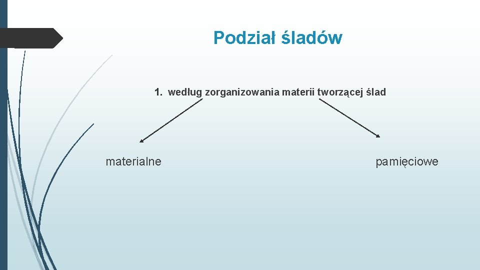 Podział śladów 1. według zorganizowania materii tworzącej ślad materialne pamięciowe 