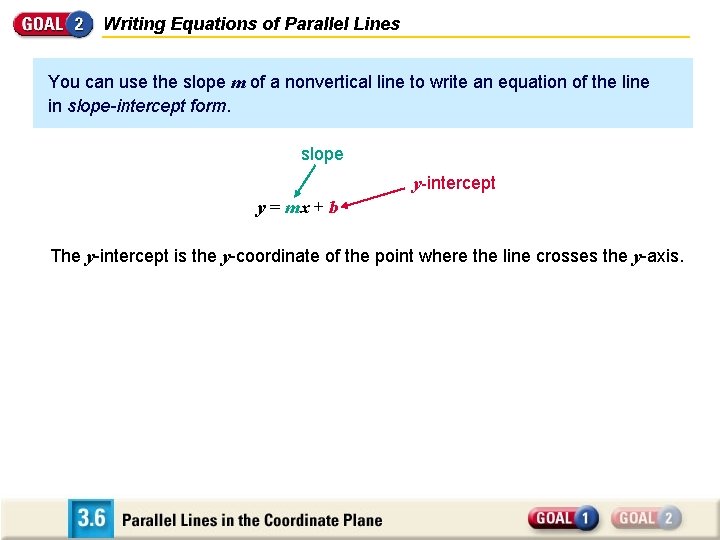 Writing Equations of Parallel Lines You can use the slope m of a nonvertical