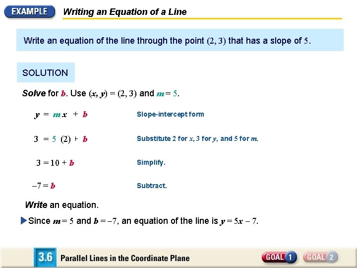 Writing an Equation of a Line Write an equation of the line through the