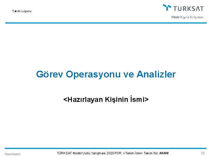 Takim Logosu Görev Operasyonu ve Analizler <Hazırlayan Kişinin İsmi> Hazırlayan: TÜRKSAT Model Uydu Yarışması