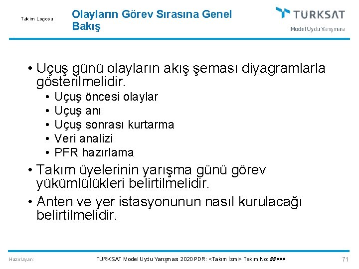 Takim Logosu Olayların Görev Sırasına Genel Bakış • Uçuş günü olayların akış şeması diyagramlarla