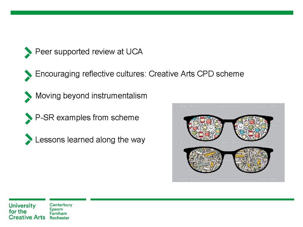 Peer supported review at UCA Encouraging reflective cultures: Creative Arts CPD scheme Moving beyond