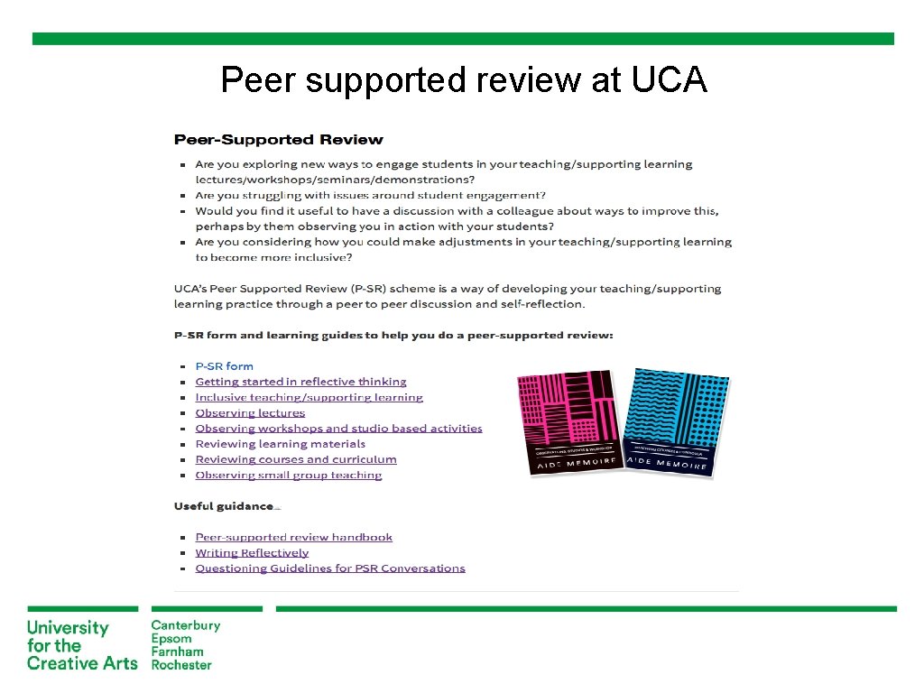 Peer supported review at UCA 