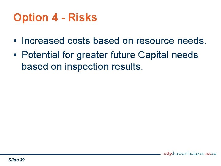 Option 4 - Risks • Increased costs based on resource needs. • Potential for
