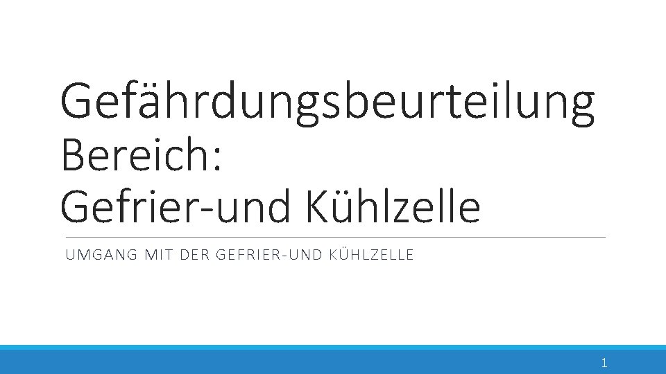 Gefährdungsbeurteilung Bereich: Gefrier-und Kühlzelle UMGANG MIT DER GEFRIER-UND KÜHLZELLE 1 