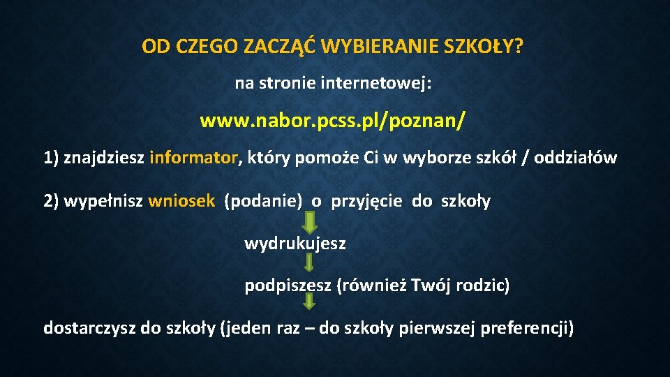 OD CZEGO ZACZĄĆ WYBIERANIE SZKOŁY? na stronie internetowej: www. nabor. pcss. pl/poznan/ 1) znajdziesz