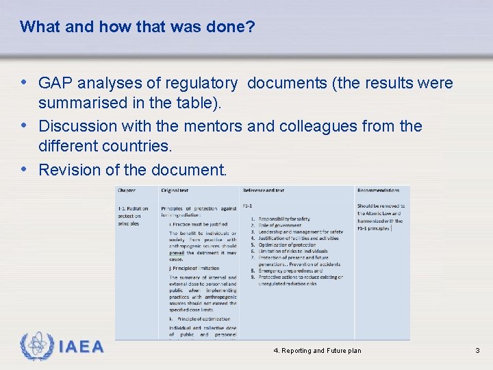 What and how that was done? • GAP analyses of regulatory documents (the results