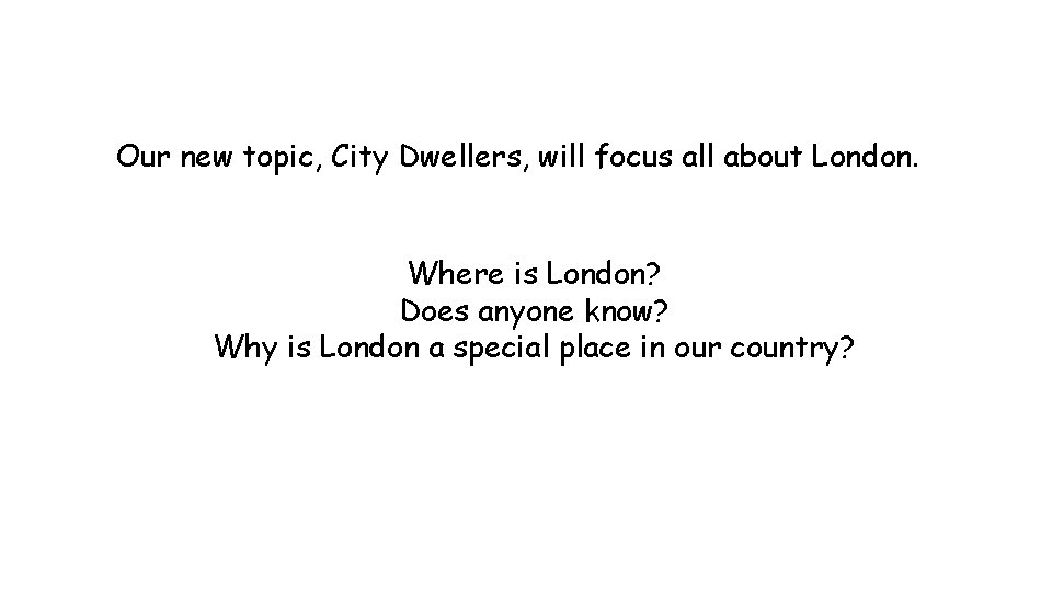 Our new topic, City Dwellers, will focus all about London. Where is London? Does