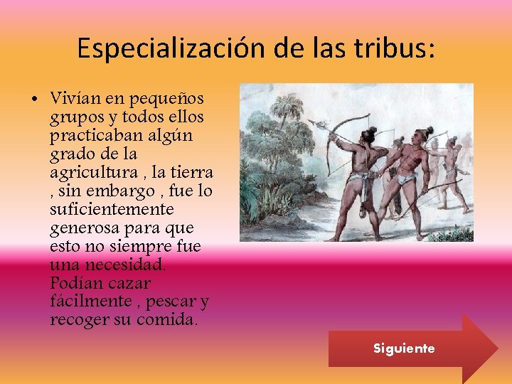 Especialización de las tribus: • Vivían en pequeños grupos y todos ellos practicaban algún