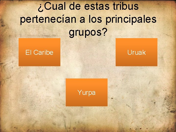 ¿Cual de estas tribus pertenecían a los principales grupos? El Caribe Uruak Yurpa 