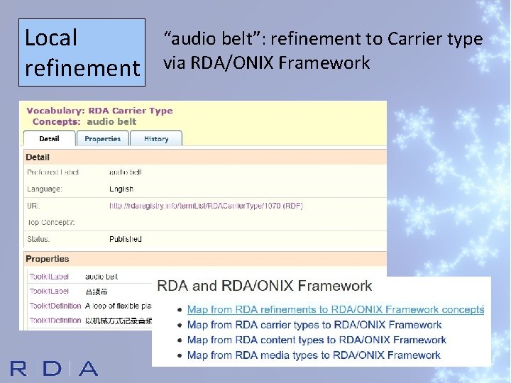 Local refinement “audio belt”: refinement to Carrier type via RDA/ONIX Framework 