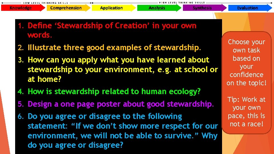 1. Define ‘Stewardship of Creation’ in your own words. 2. Illustrate three good examples