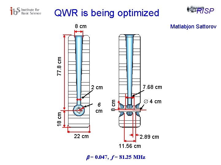 QWR is being optimized 8 cm 77. 8 cm Matlabjon Sattorov 7. 68 cm