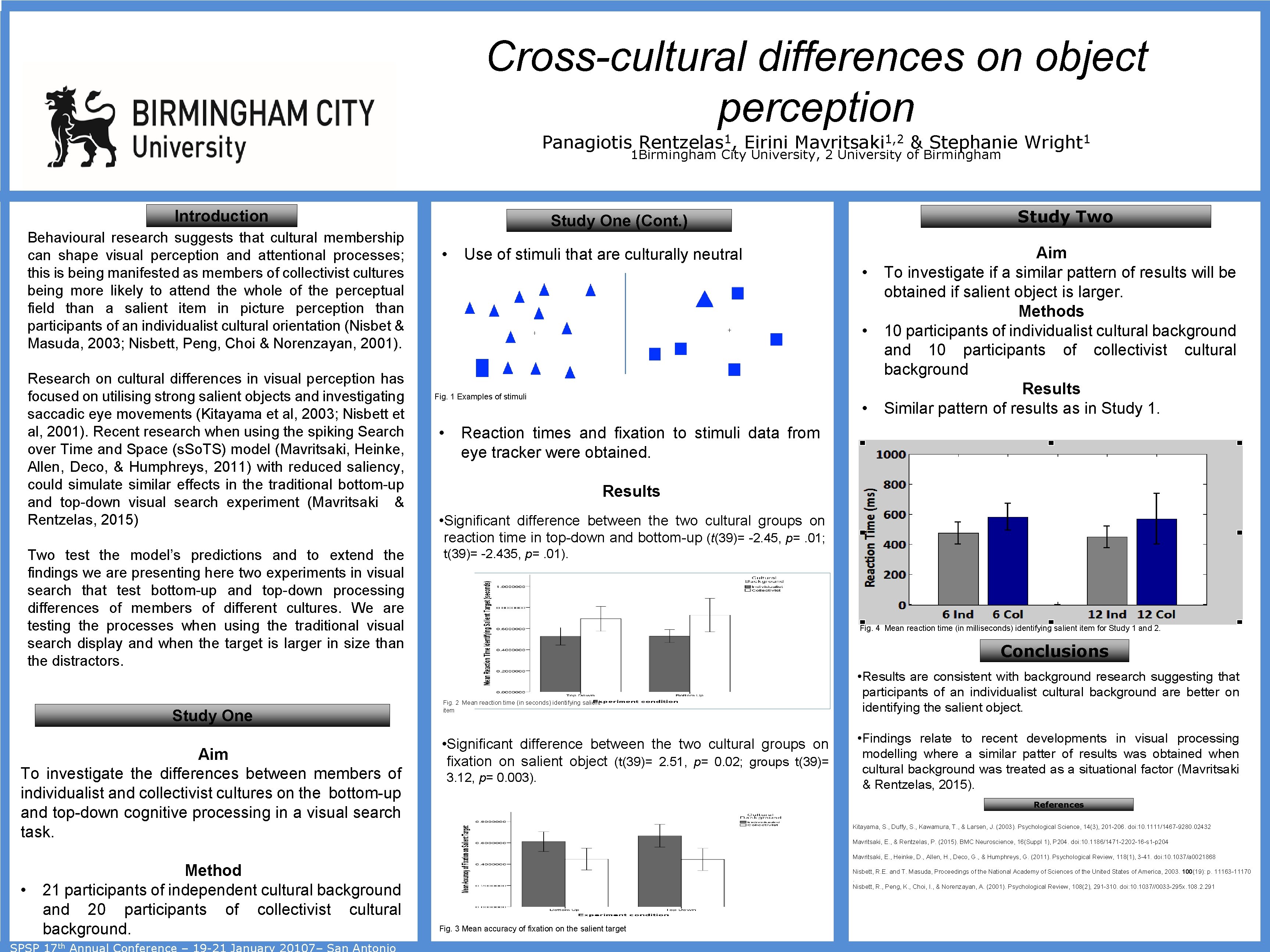 Cross-cultural differences on object perception Panagiotis 1 Rentzelas , Eirini 1, 2 Mavritsaki &