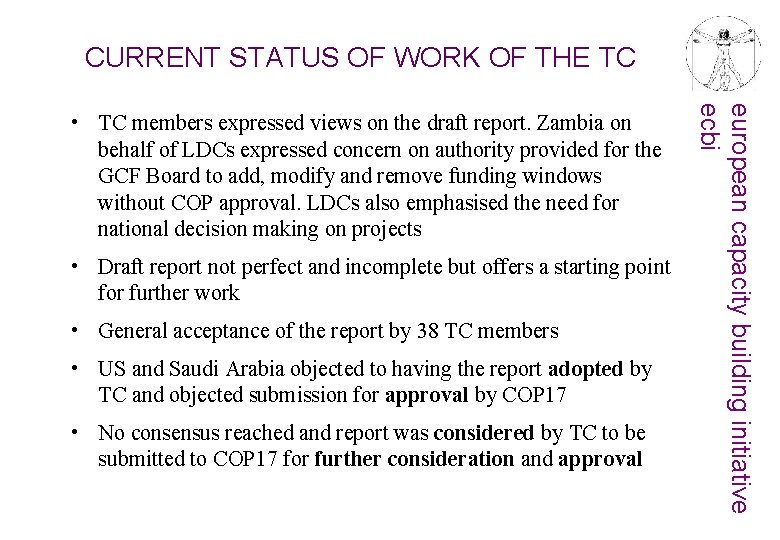 CURRENT STATUS OF WORK OF THE TC • Draft report not perfect and incomplete