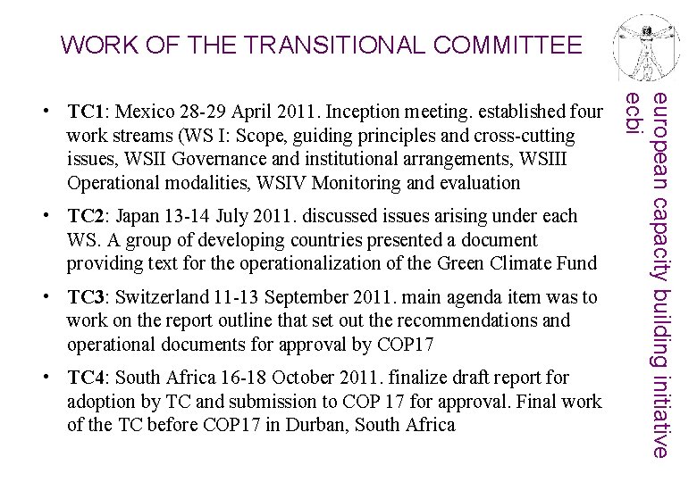 WORK OF THE TRANSITIONAL COMMITTEE • TC 2: Japan 13 -14 July 2011. discussed