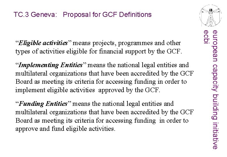 TC. 3 Geneva: Proposal for GCF Definitions “Implementing Entities” means the national legal entities