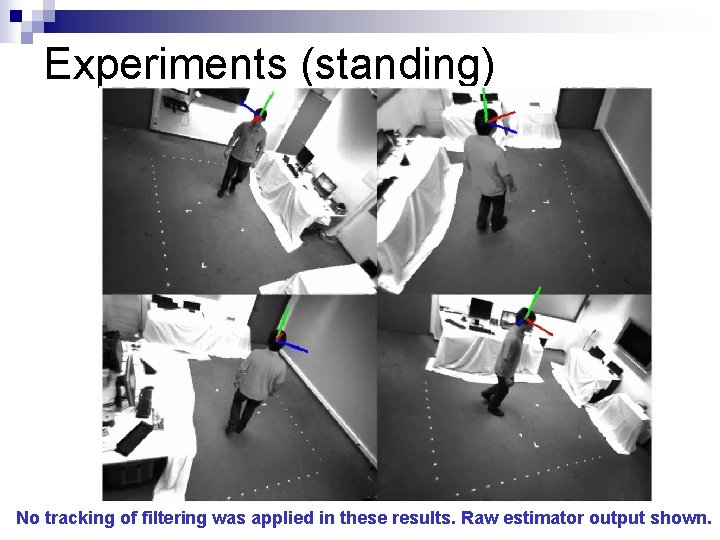 Experiments (standing) No tracking of filtering was applied in these results. Raw estimator output