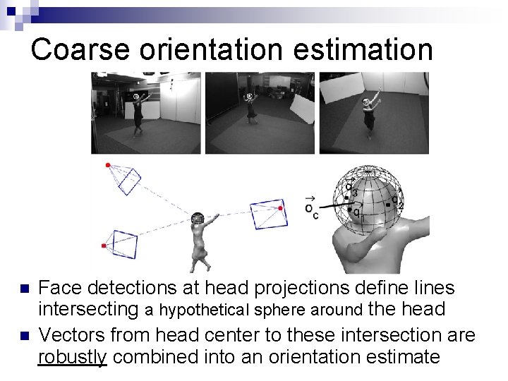 Coarse orientation estimation n n Face detections at head projections define lines intersecting a