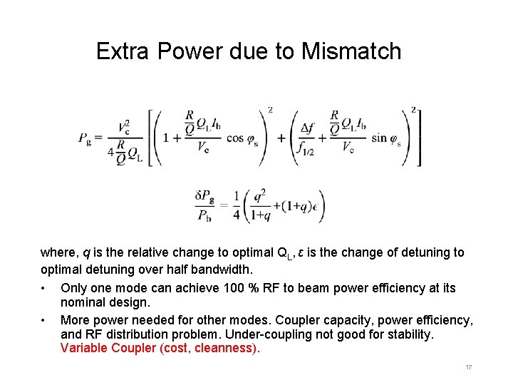 Extra Power due to Mismatch where, q is the relative change to optimal QL,