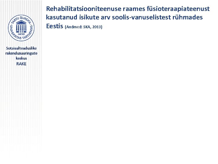 Rehabilitatsiooniteenuse raames füsioteraapiateenust kasutanud isikute arv soolis-vanuselistest rühmades Eestis (Andmed: SKA, 2013) 