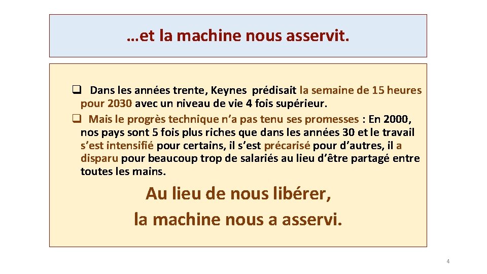 …et la machine nous asservit. q Dans les années trente, Keynes prédisait la semaine …et la machine nous asservit. q Dans les années trente, Keynes prédisait la semaine