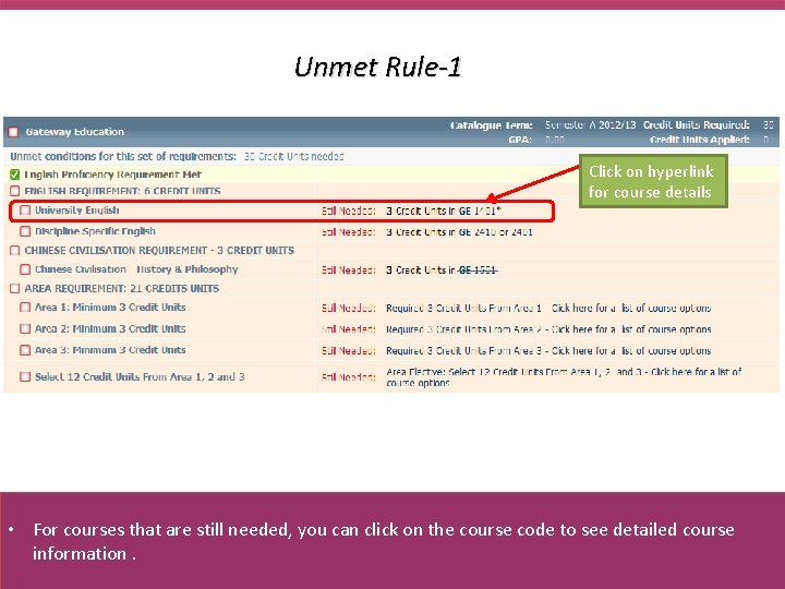 Unmet Rule-1 Click on hyperlink for course details • For courses that are still