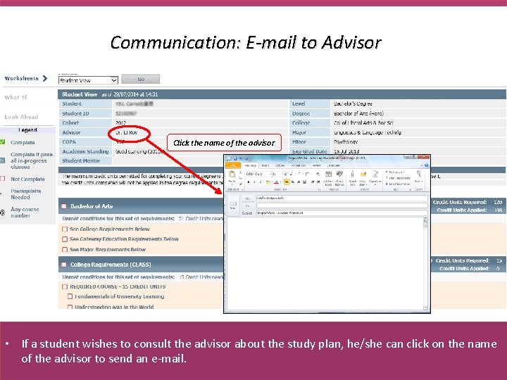 Communication: E-mail to Advisor Click the name of the advisor • If a student
